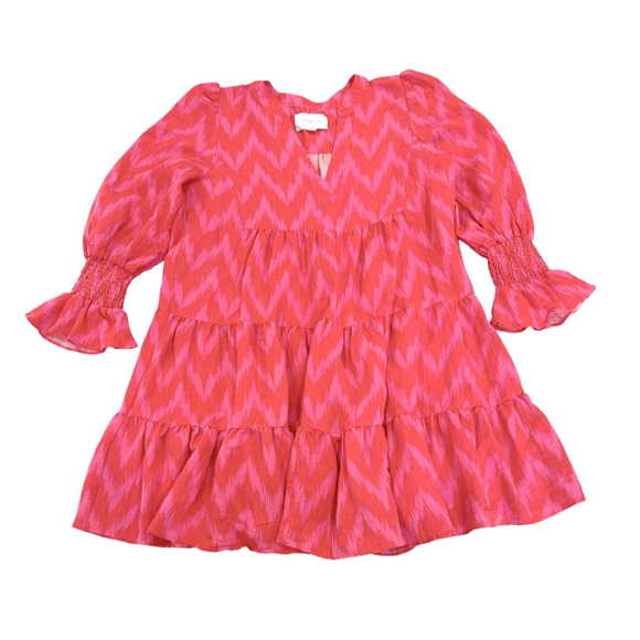 Tuckernuck Pomander Place Ikat Kenzo Mini Dress Size M Hot Pink Ruffled Tiered - Picture 1 of 6